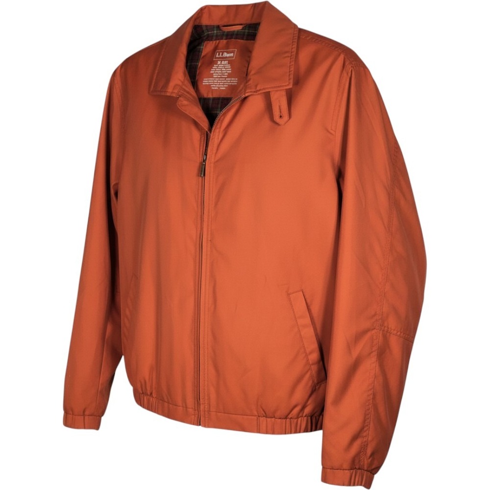 LL Bean Mens Harbor Side Jacket H2OFF Orange Rust Plaid Lined Medium